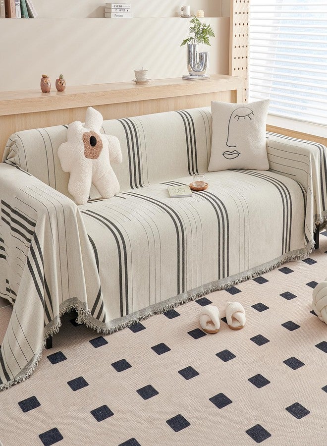 DREAMINGO Couch Cover Reversible Chenille Loveseat Sofa Covers for Dogs Pets Dark Grey Couch Protector for 2 Cushion Couch Sofa Vertical Stripe Jacquard Sofa Slipcover Sectional, 71"x118" - Image 1